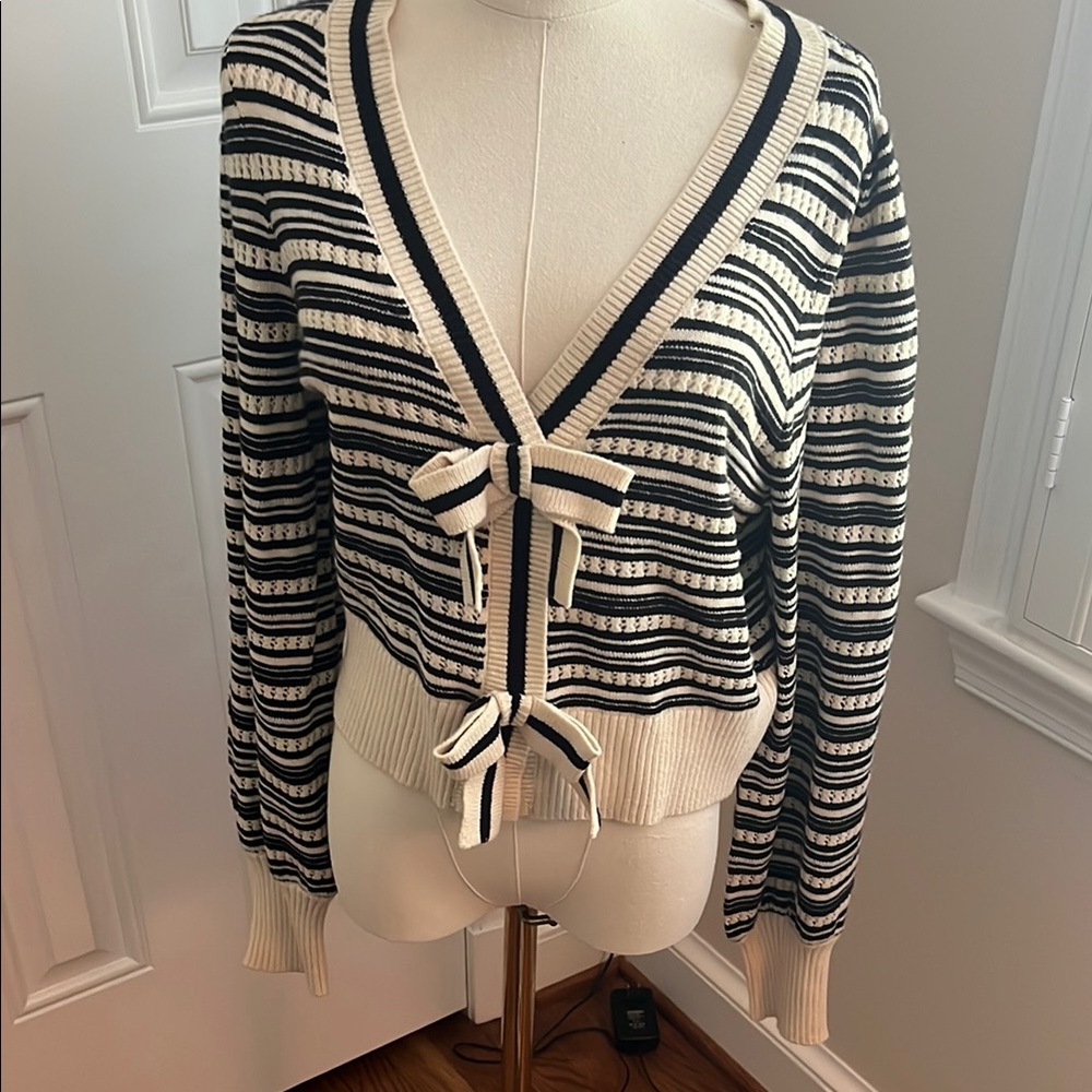 Express Black and White Striped Cardigan Sweater